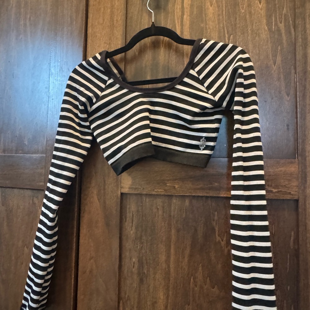 FP Movement by Free People Black and White Striped Crop Top